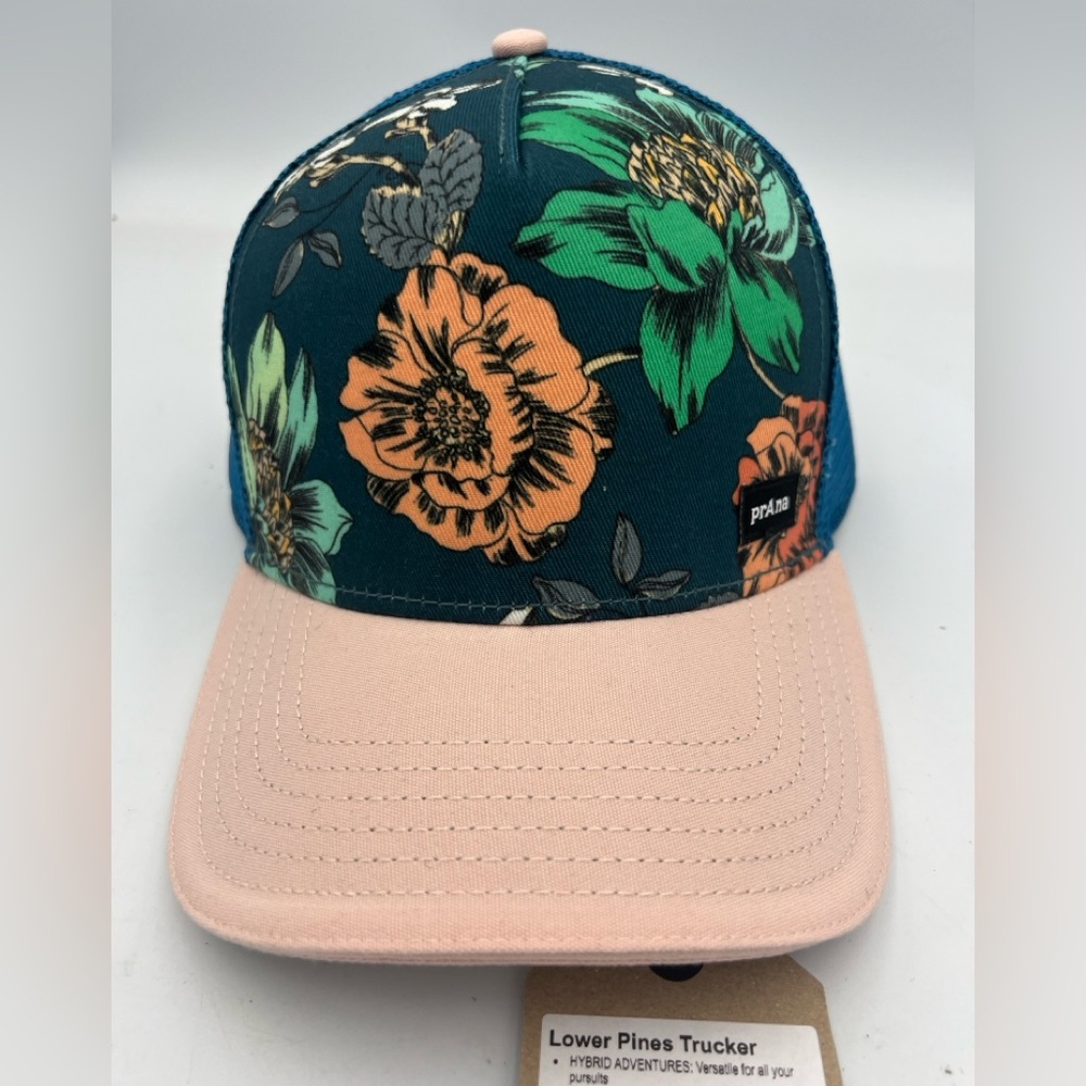 PrAna Lower Pines Rosette Camelia Trucker Hat Unisex Snap Back One Size NWT